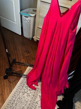 Mlle Gabrielle Pink Handkerchief Hem Boho Maxi Dress (3X)